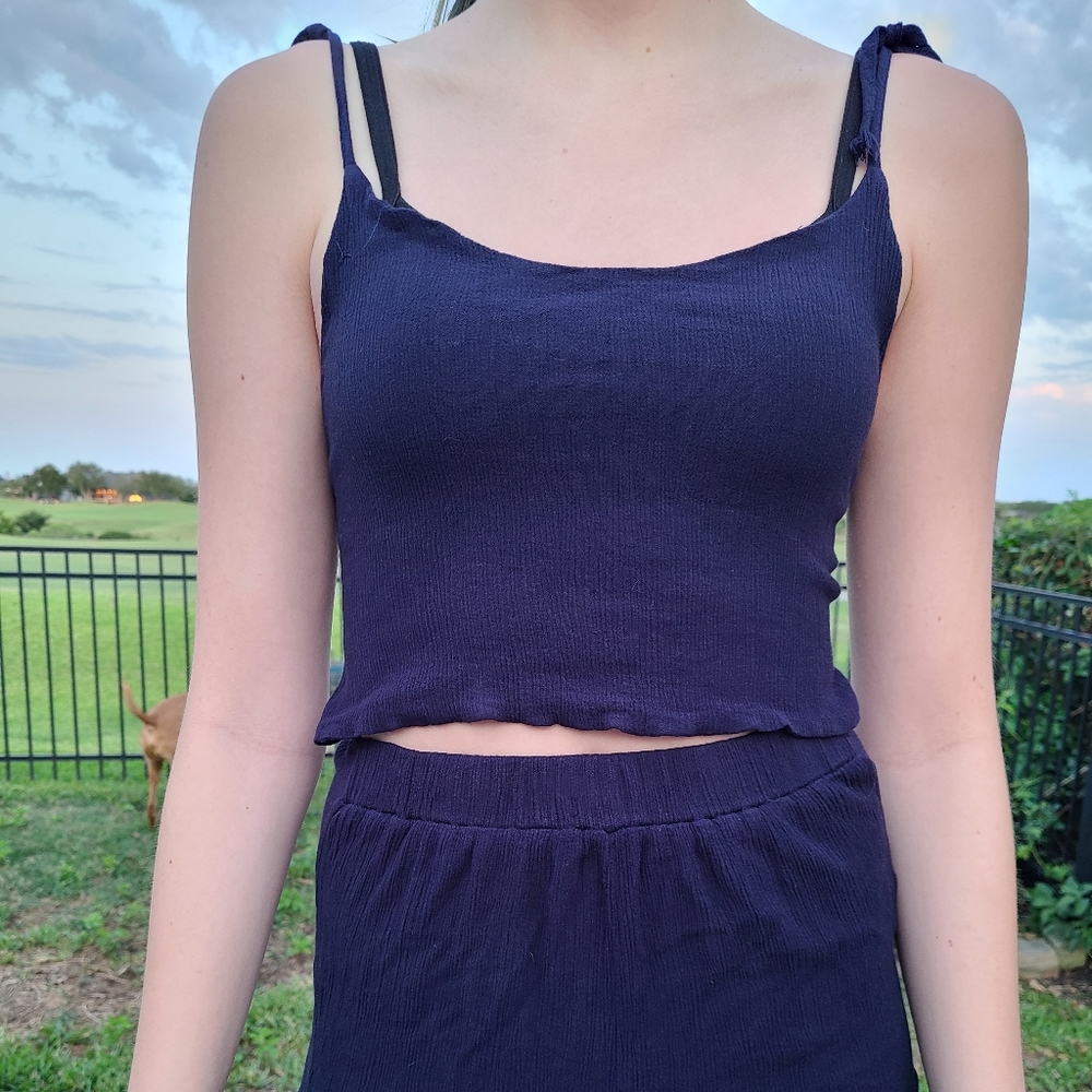 Front crop top romper, Navy Blue, Small